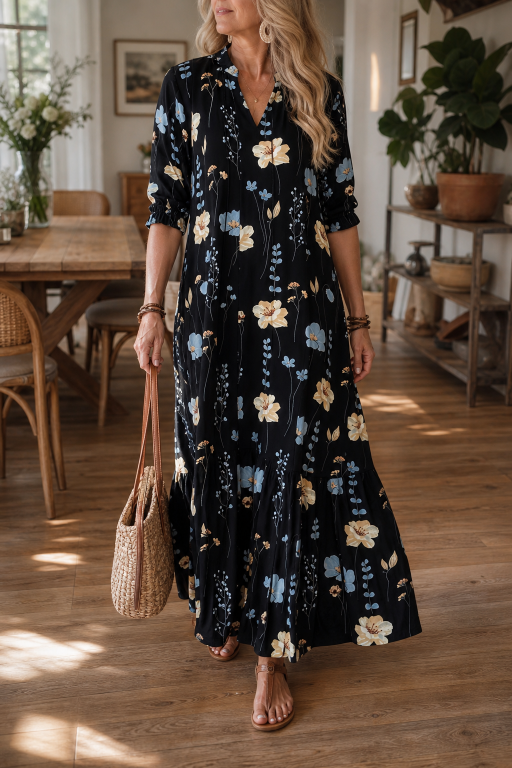 Wearbella – Lapel Collar Floral Maxi Shift Dress