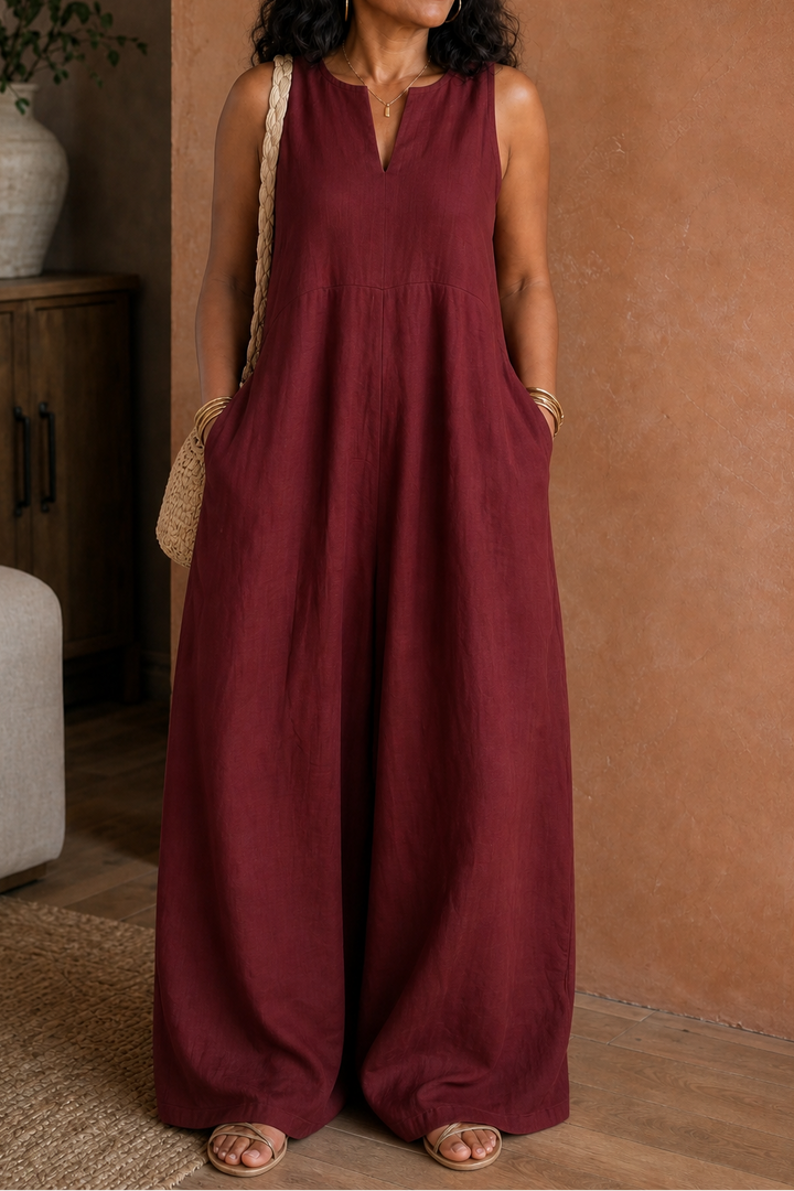 Wearby – Wide-Leg V-Neck Linen Look Jumpsuit