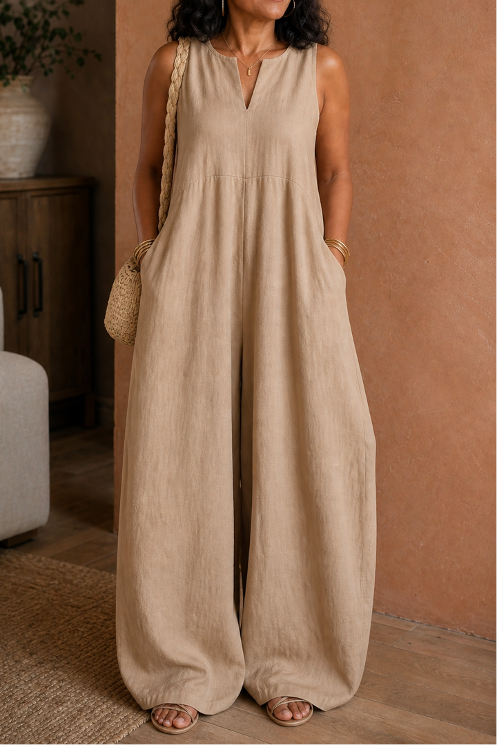 Wearby – Wide-Leg V-Neck Linen Look Jumpsuit