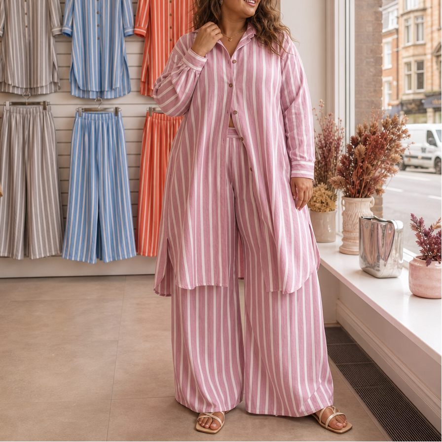 Set & Sway – Striped Longline Shirt And Wide-Leg Pants Set