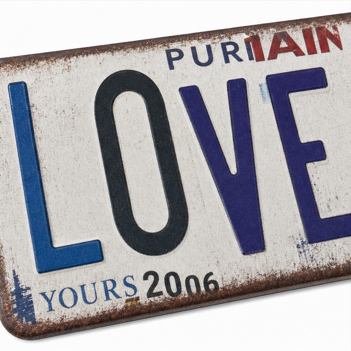 Love You More – Vintage License Plate Collage Wall Sign