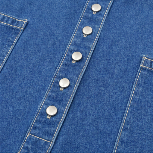 Denimly – Pocketed Shirt Collar Denim Midi Dress