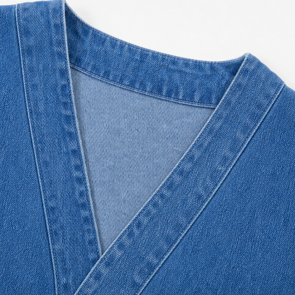 Drapella – Collarless Soft-Denim-Look Button-Down Cardigan