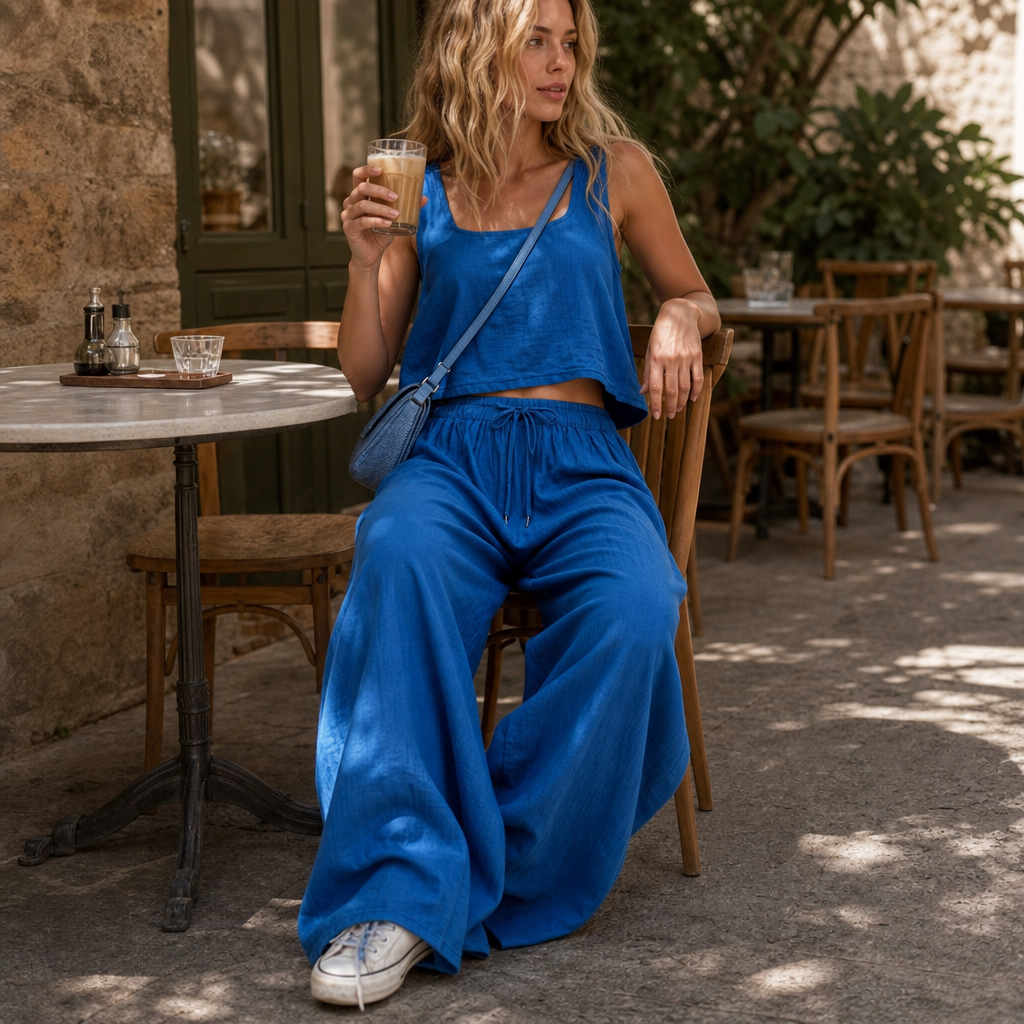 Crinklewear – Crinkle Cami And Wide-Leg Pants Set