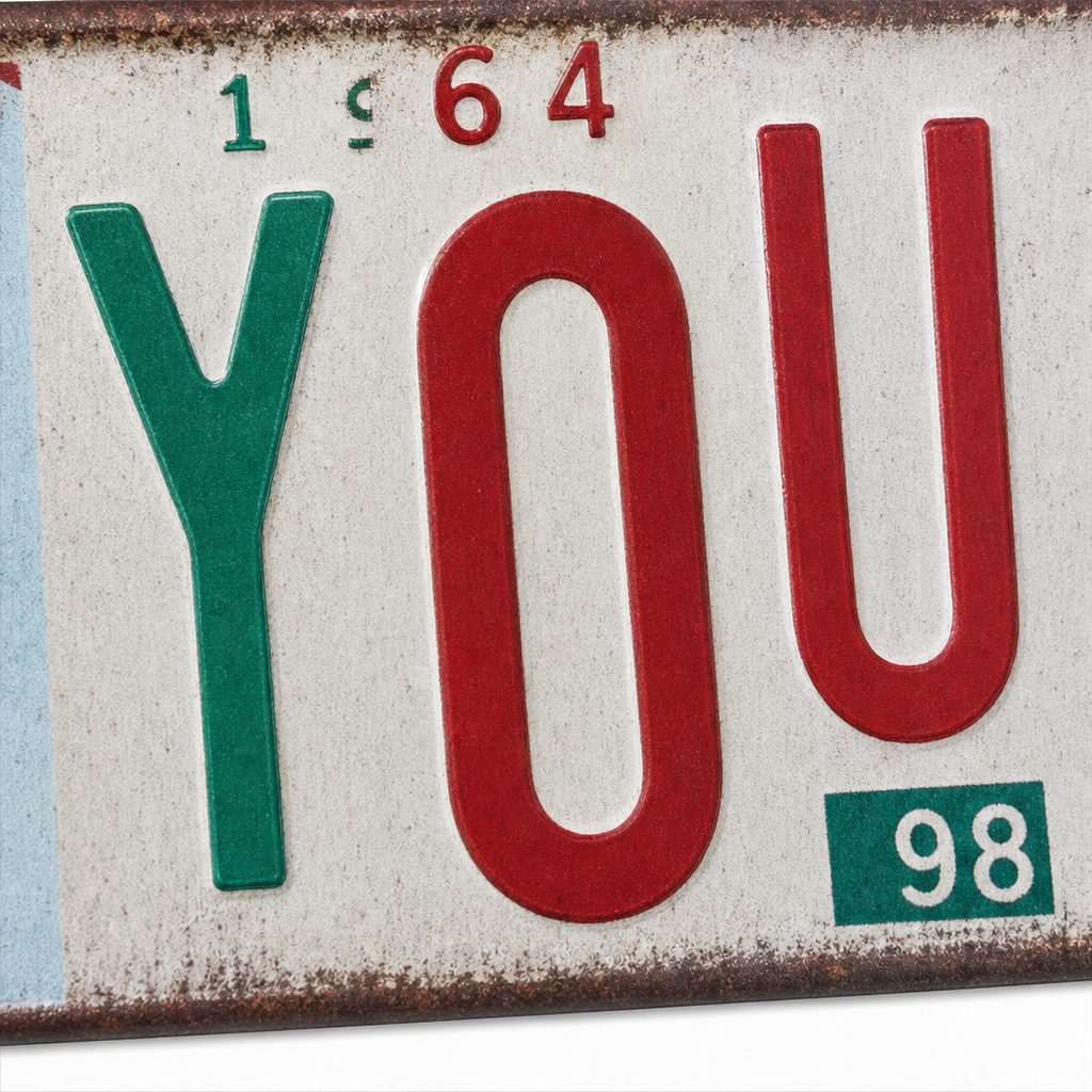 Love You More – Vintage License Plate Collage Wall Sign