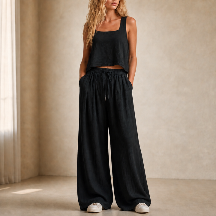 Crinklewear – Crinkle Cami And Wide-Leg Pants Set