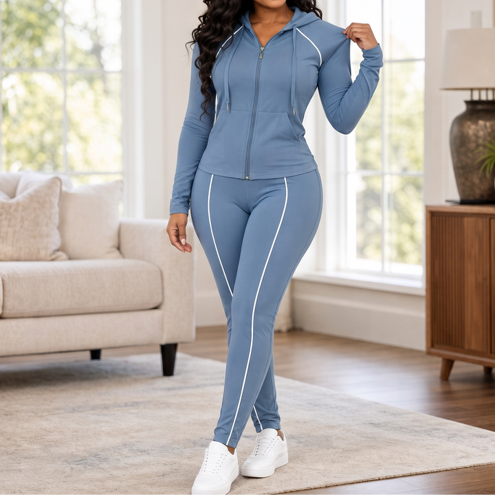 Wearbella – Zip-Up Piped Hoodie And Jogger Set