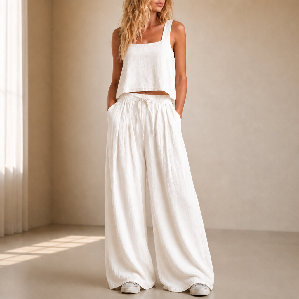 Crinklewear – Crinkle Cami And Wide-Leg Pants Set
