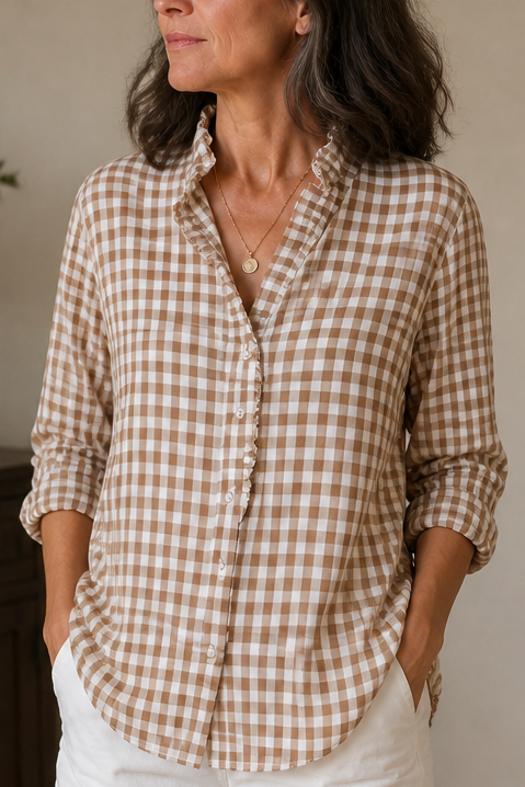 Rufina – Ruffled Collar Checked Print Blouse