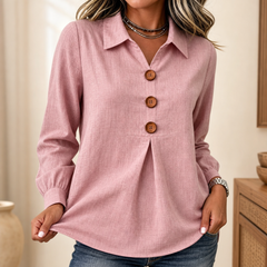 Velavie – Inverted Box Pleat Button-Up Blouse