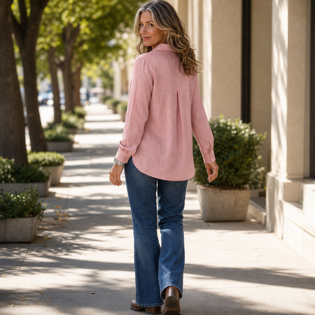 Velavie – Inverted Box Pleat Button-Up Blouse