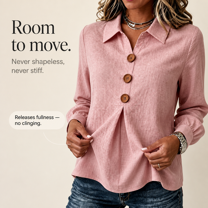 Velavie – Inverted Box Pleat Button-Up Blouse