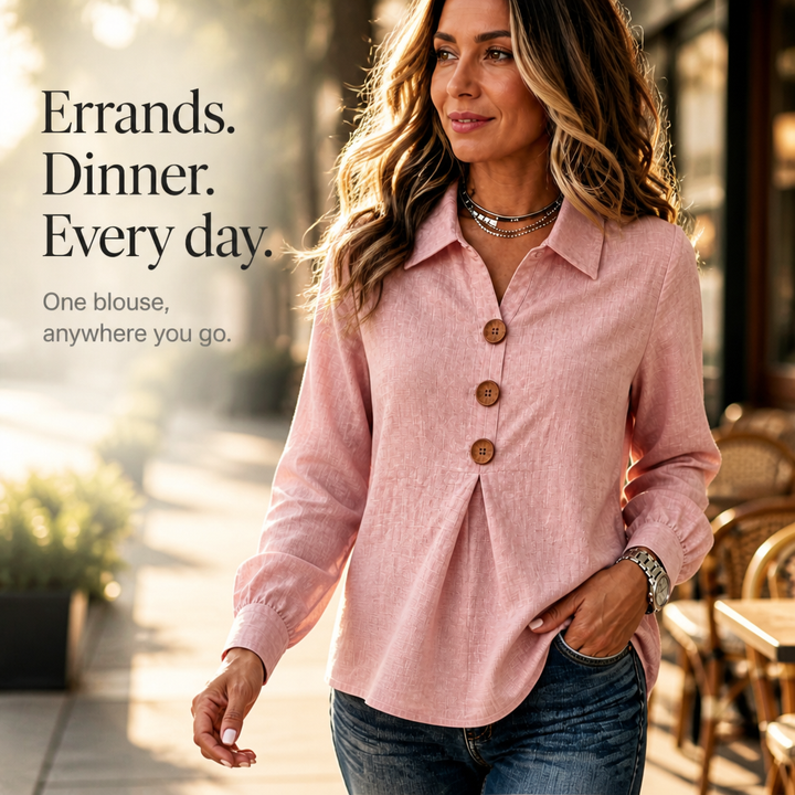 Velavie – Inverted Box Pleat Button-Up Blouse