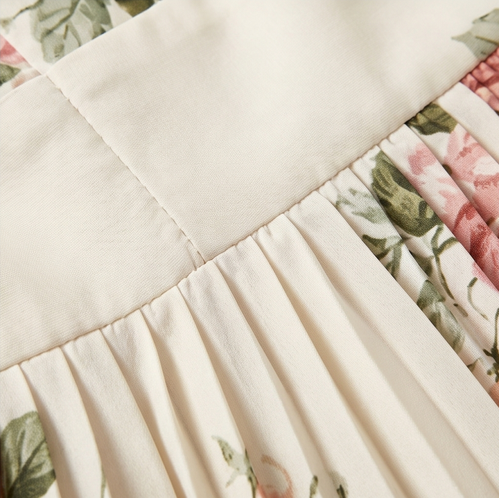 Florelle™ - Square-Neck Floral Pleated Maxi Dress