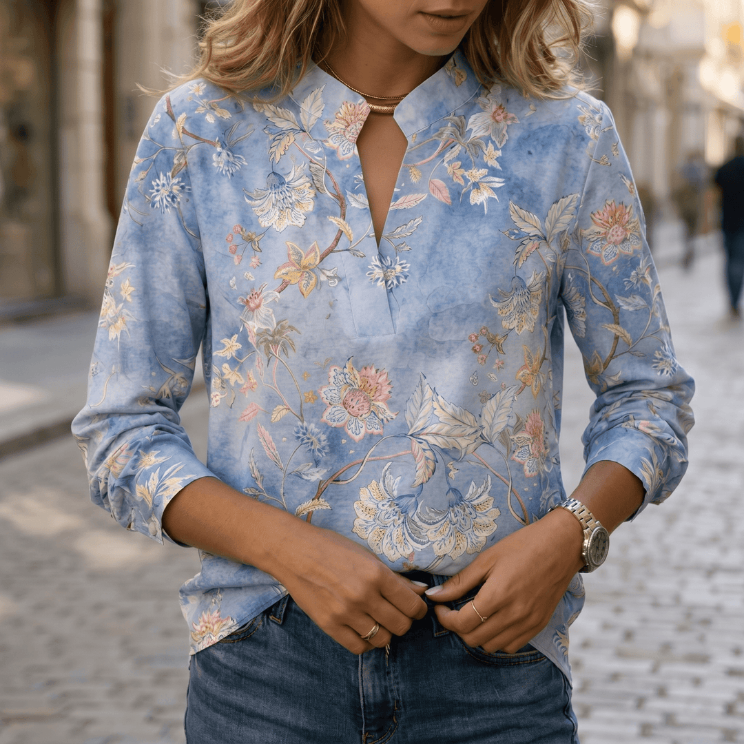 Florenza – Watercolor Floral V-Neck Blouse