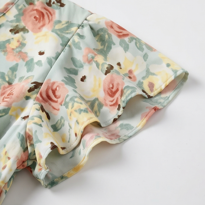 Florenza™ – Floral V-Neck Smocked Waist Midi Dress