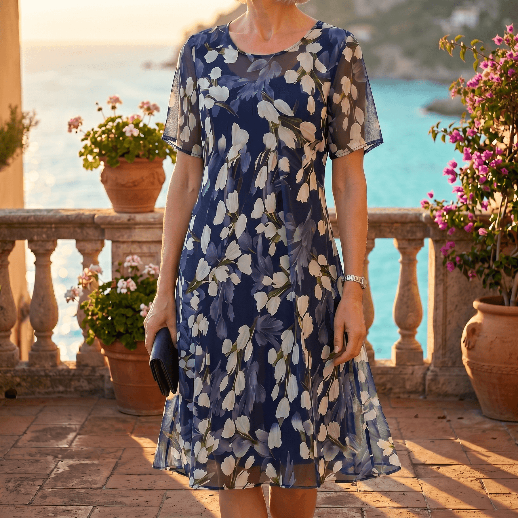 Florenza – Women's Elegant Navy Floral Midi Dress – Lark & Clover