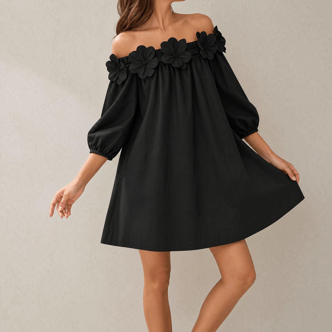 Florenza™ – Sculpted Rose Off-Shoulder Dress Classic Black / S