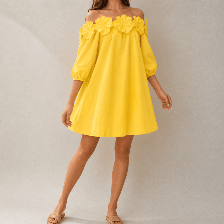 Florenza™ – Sculpted Rose Off-Shoulder Dress Sunshine Yellow / S