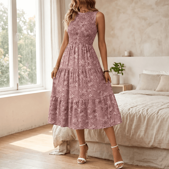 Florenza™ – Smocked Floral Midi Dress Dusty Pink / S