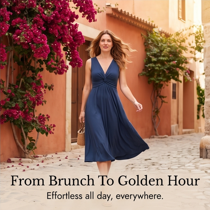 Florenza™ – Twist-Front V-Neck Midi Dress