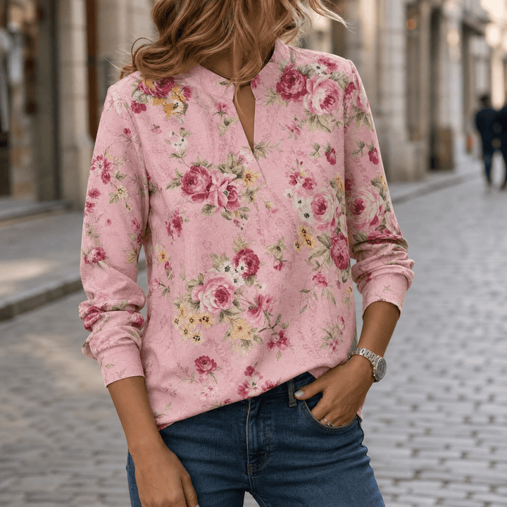 Florenza™ – Watercolor Floral V-Neck Blouse Soft Pink / S
