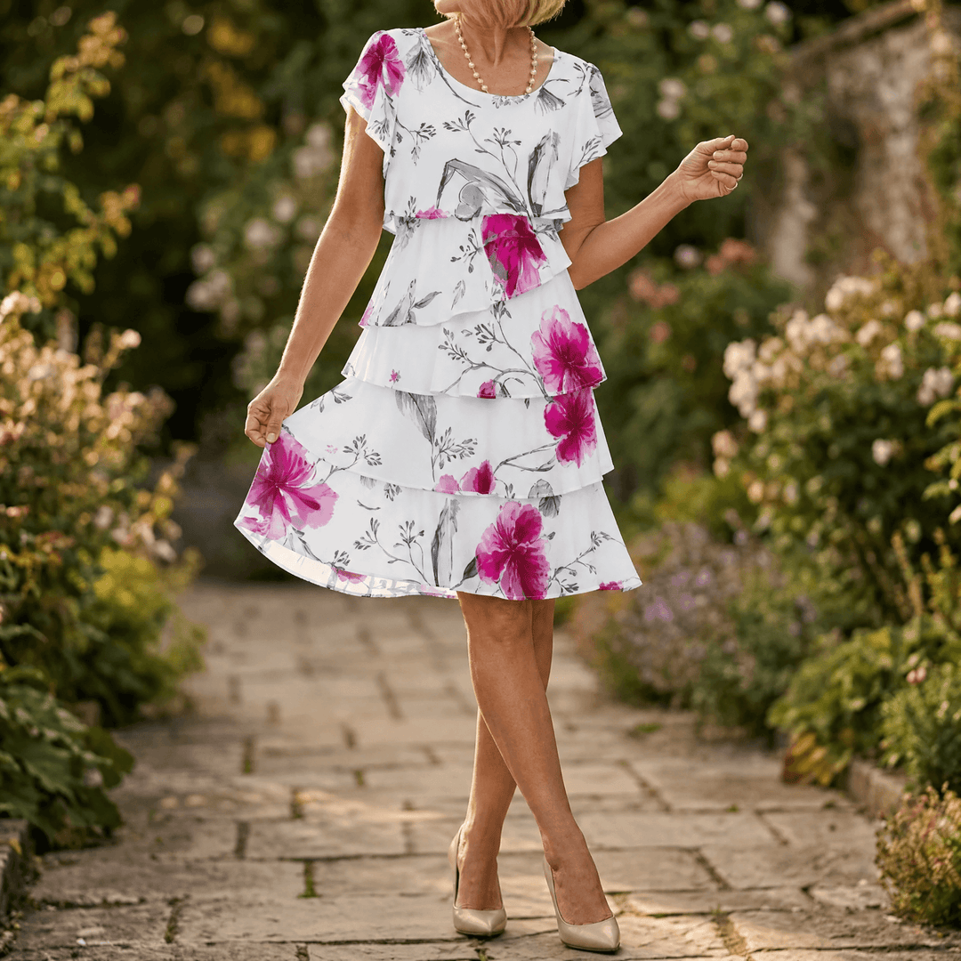 Floressa™ – Cascading Floral Tiered Dress White / S