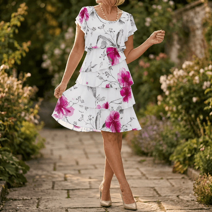 Floressa™ – Cascading Floral Tiered Dress White / S