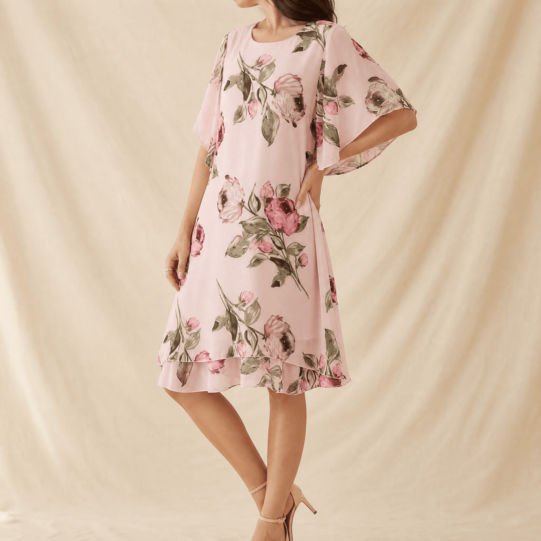 Floressa™ – Floral Chiffon Midi Dress Pink / S