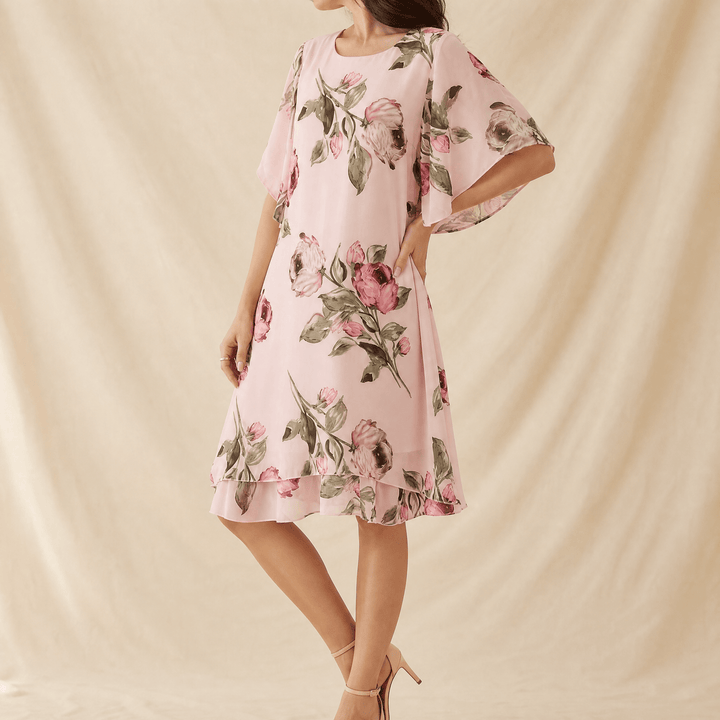 Floressa™ – Floral Chiffon Midi Dress Pink / S