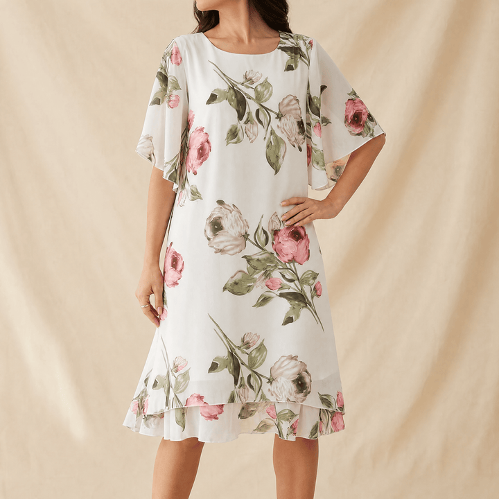 Floressa™ – Floral Chiffon Midi Dress White / S
