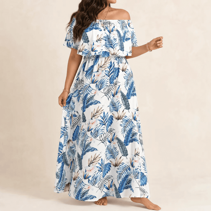 Florevia™ – Off-Shoulder Floral Maxi Dress with Hidden Pockets Blue / S
