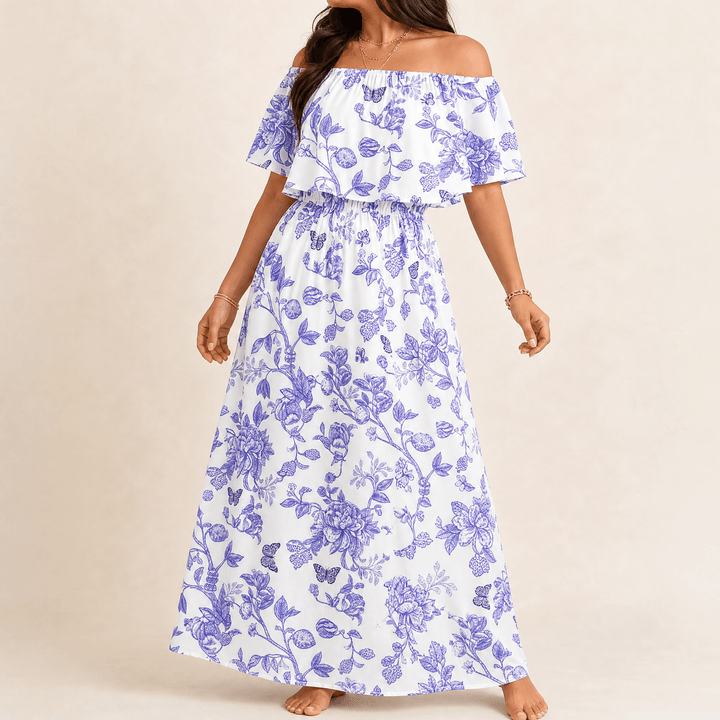 Florevia™ – Off-Shoulder Floral Maxi Dress with Hidden Pockets Purple / S
