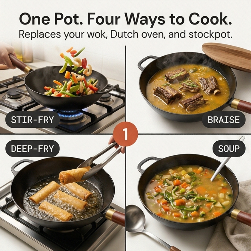 Forgehome™ – Deep Belly Cast Iron Wok with Lid
