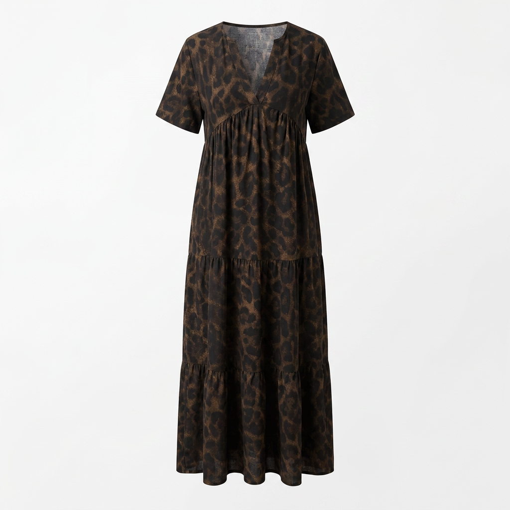 Velorra™ – Tiered Leopard Maxi Dress for Curvy Comfort