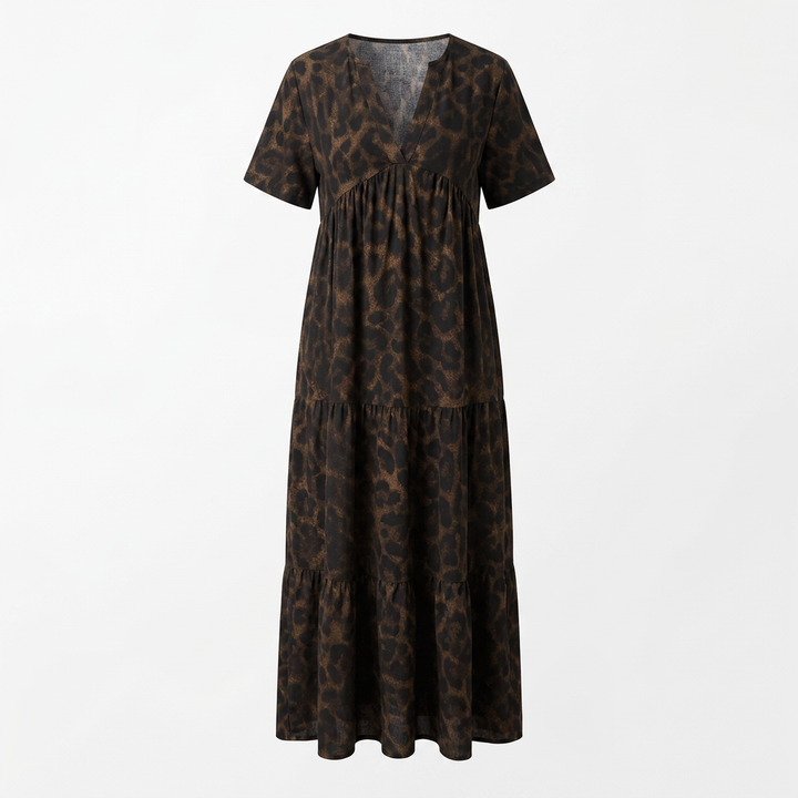 Velorra™ – Tiered Leopard Maxi Dress for Curvy Comfort