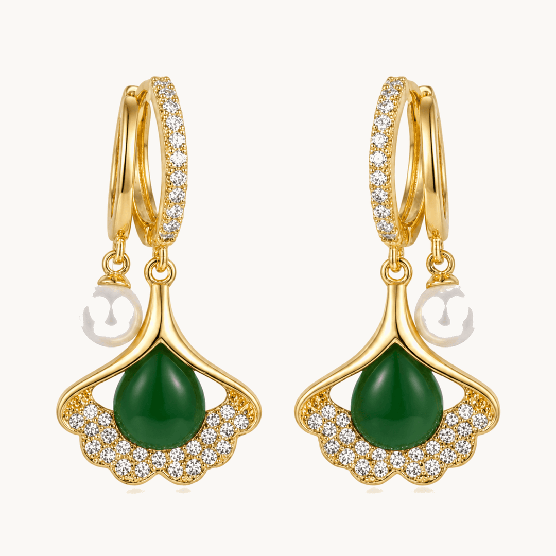 Ginara™ – Crystal Ginkgo Leaf Drop Earrings with Pearl