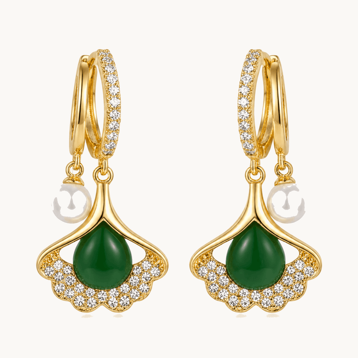 Ginara™ – Crystal Ginkgo Leaf Drop Earrings with Pearl
