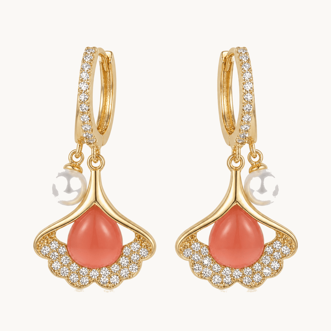 Ginara™ – Crystal Ginkgo Leaf Drop Earrings with Pearl