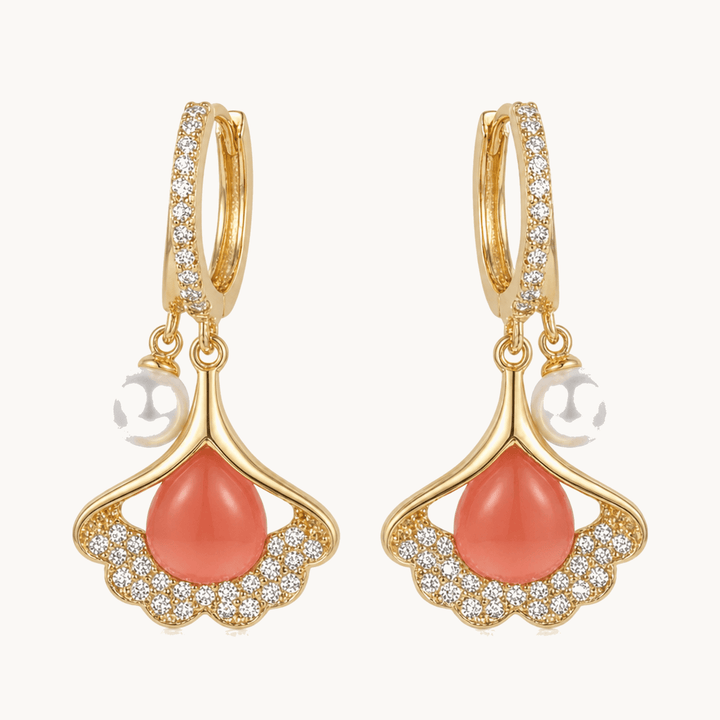 Ginara™ – Crystal Ginkgo Leaf Drop Earrings with Pearl