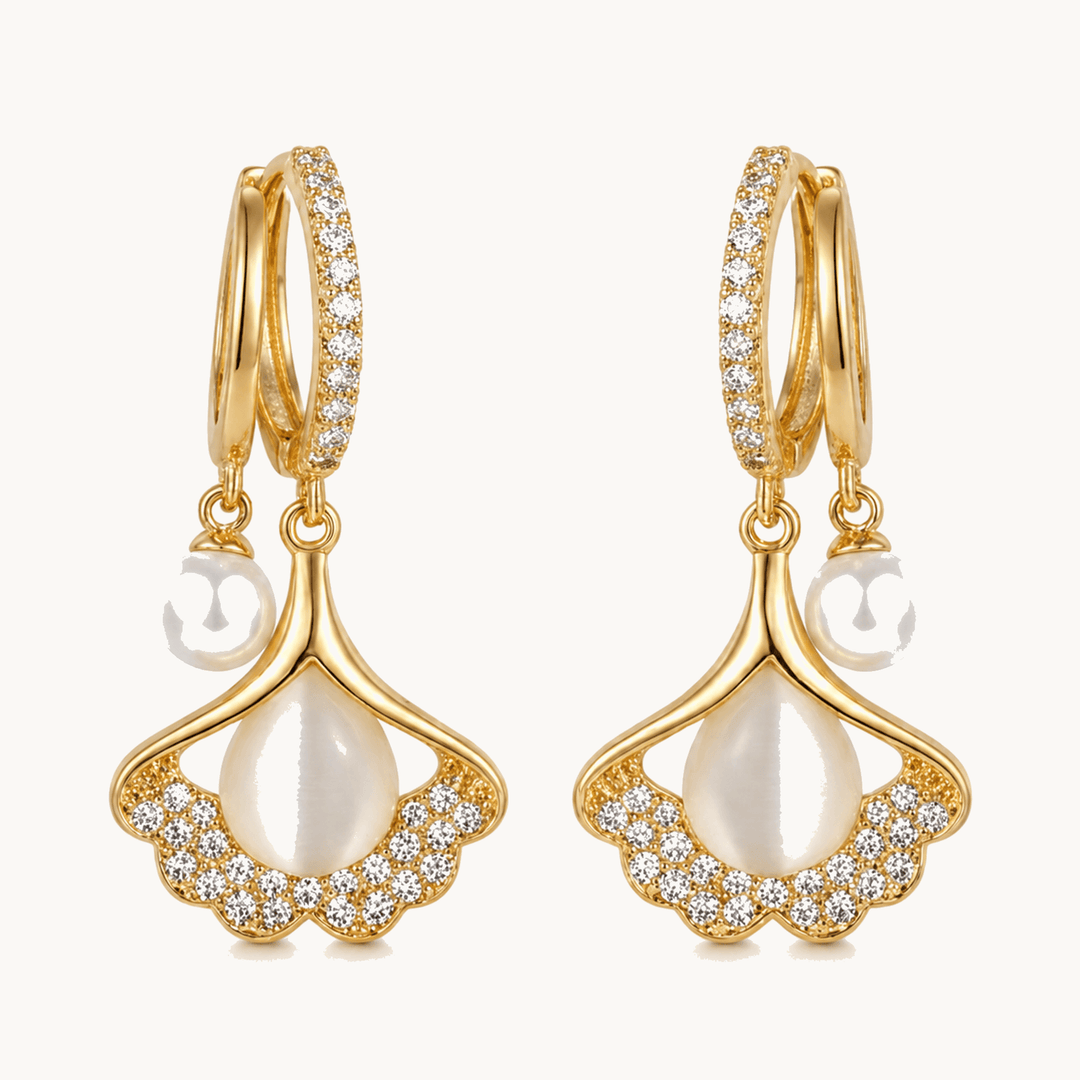 Ginara™ – Crystal Ginkgo Leaf Drop Earrings with Pearl