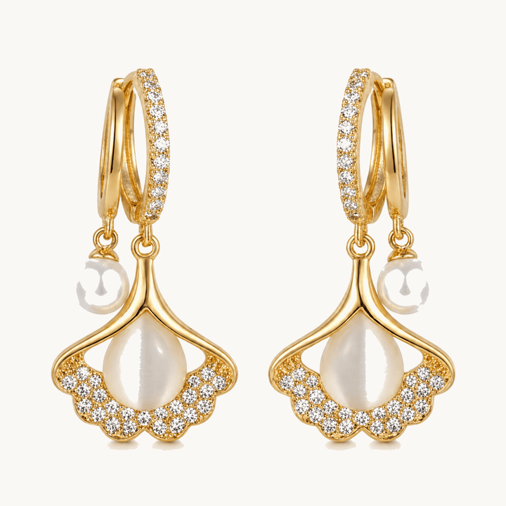 Ginara™ – Crystal Ginkgo Leaf Drop Earrings with Pearl