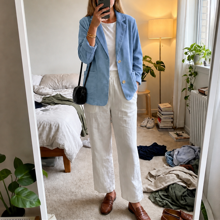 Corduraine – Notch Collar Single-Breasted Corduroy Blazer