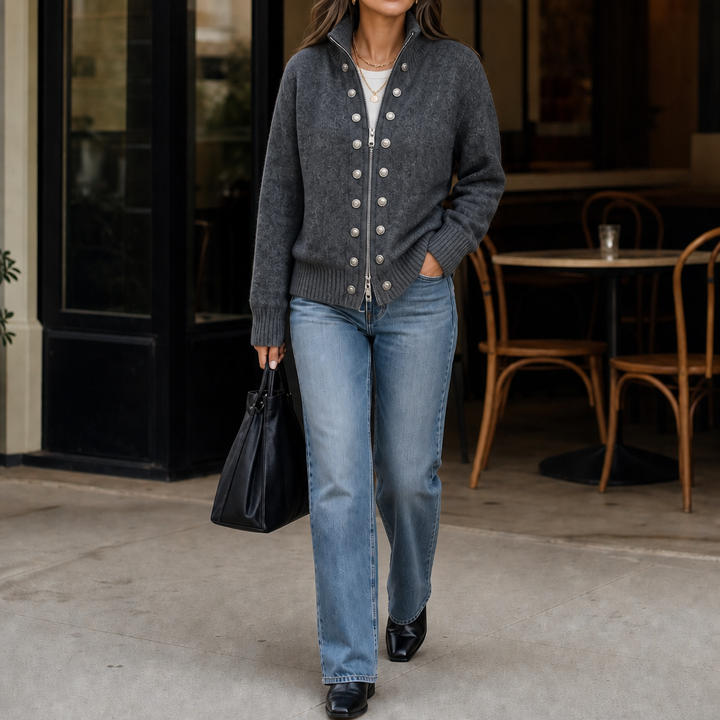 Wearvale – Two-Way Zip High-Neck Knit Cardigan
