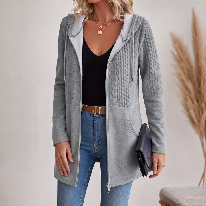 Wearbella – Cable-Knit Longline Zip-Up Hoodie
