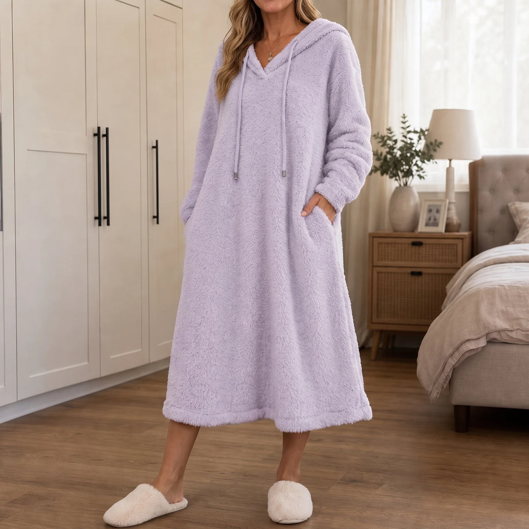 HearthHaven – Plush Hooded Maxi Lounge Dress