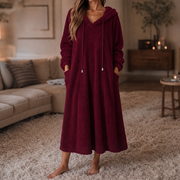 Wrapelle – Hooded Plush A-Line Maxi Lounge Dress