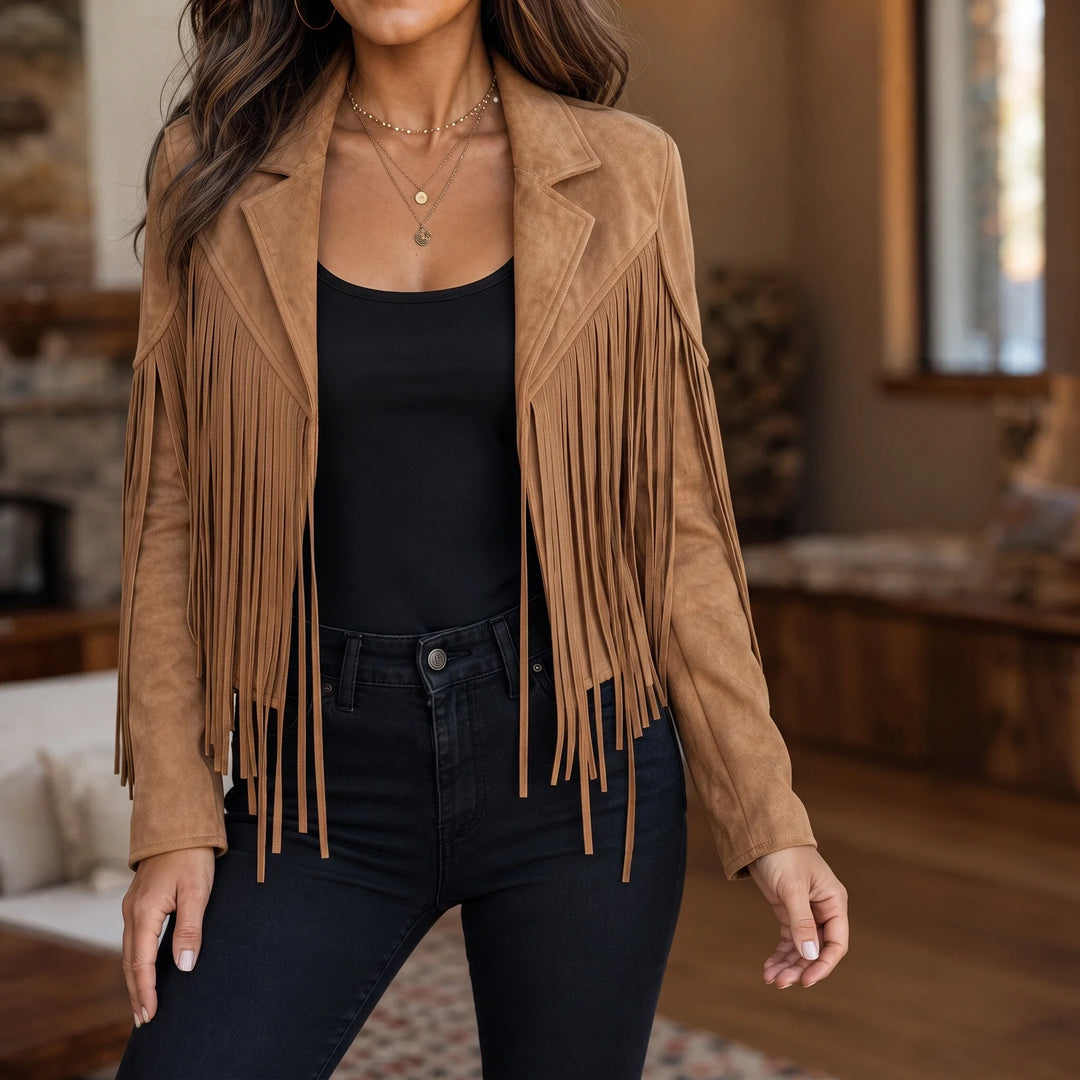 Fringe & Form – Laser-Cut Fringe Cropped Moto Jacket