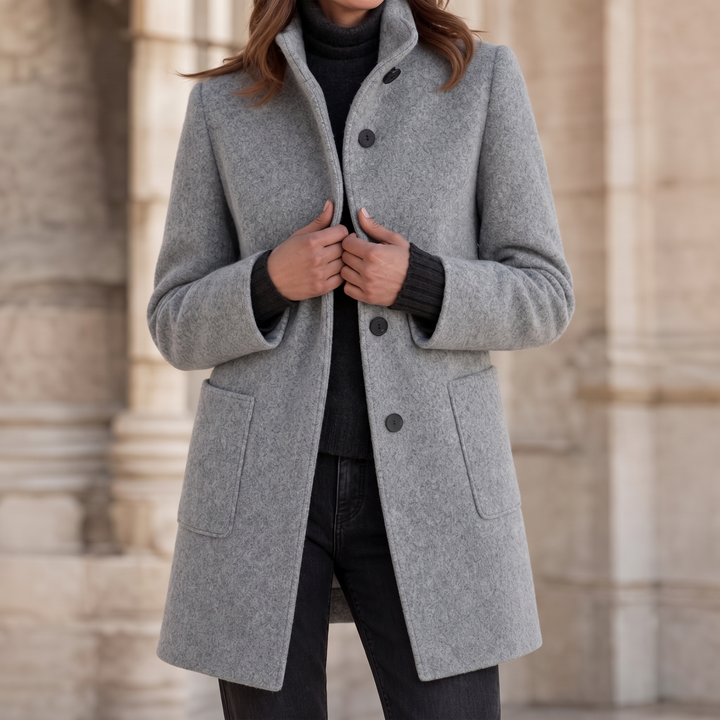 Standelle – Button-Front Stand Collar Fall Coat