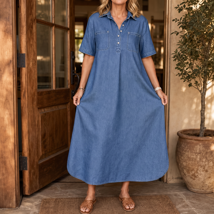 Easewell – Lightweight Denim-Look Midi Shirt Dress